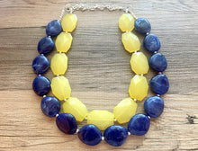 Load image into Gallery viewer, Lemon Yellow &amp; Royal blue Necklace, statement colorful jewelry, big beaded chunky statement necklace, blue necklace, blue yellow jewelry