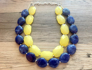 Lemon Yellow & Royal blue Necklace, statement colorful jewelry, big beaded chunky statement necklace, blue necklace, blue yellow jewelry