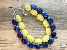 Load image into Gallery viewer, Lemon Yellow &amp; Royal blue Necklace, statement colorful jewelry, big beaded chunky statement necklace, blue necklace, blue yellow jewelry