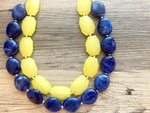 Load image into Gallery viewer, Lemon Yellow &amp; Royal blue Necklace, statement colorful jewelry, big beaded chunky statement necklace, blue necklace, blue yellow jewelry