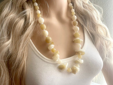 Long Two Tone Cream & Tan Chunky Long Statement Necklace, long silver necklace, beaded long necklace champagne statement jewelry