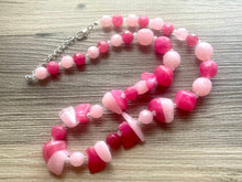 Load image into Gallery viewer, Long Two Tone Pink Chunky Long Statement Necklace, long silver necklace, beaded long necklace, blush pink magenta beaded statement jewelry