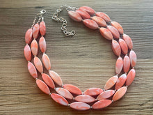 Load image into Gallery viewer, Orange &amp; White Tie Dye beaded statement necklace, triple strand necklace, white neon orange jewelry, big bead jewelry, summer necklace