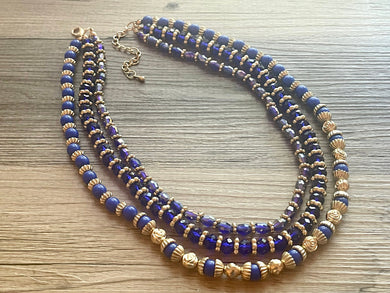 Blue & Gold Statement Necklace with major BLING, glass crystal chunky necklace jewelry, gemstone necklace, glass jewelry royal blue
