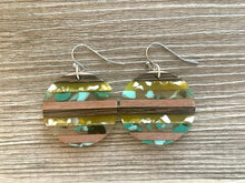 Load image into Gallery viewer, Upcycled Wood + Resin Striped Earrings, Statement pierced Jewelry, dangle Drop earrings, geometric earrings, silver circle everyday earrings