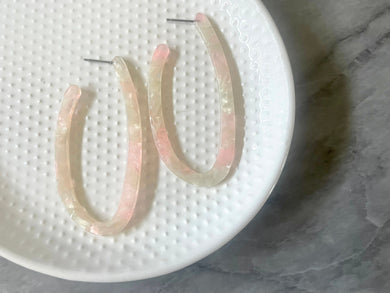 Blush Pink + Cream Oblong Geometric Hoop earrings, square earrings, tortoise shell jewelry, hoops acrylic acetate lucite drop earrings