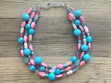 Cotton Candy Snow Cone Necklace, Pink & blue Baby Gender Reveal Party Present, blush pink baby blue chunky beaded necklace