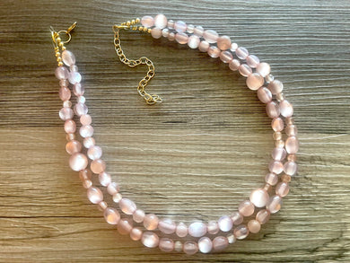 Blush Pink Hologram Statement Necklace, chunky bib beaded jewelry, neutral jewelry, pale pink blush necklace, beaded acrylic jewelry