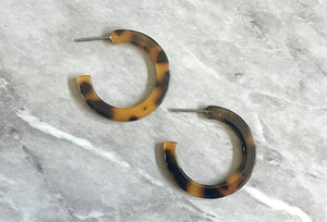 Brown & Black Geometric Hoop earrings, round earrings, tortoise shell jewelry, hoops acrylic acetate lucite drop small neutral jewelry