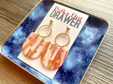 Load image into Gallery viewer, Coral Cream Clay Disc Gold Metallic statement earrings, Geometric bead Statement round colors jewelry gold necklace chunky drop hook