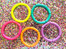 Load image into Gallery viewer, Happy Day Rainbow Stretch Bracelets, Elbow Bead Bracelets, hot pink orange neon yellow green purple jewelry, stretch stacking bracelets