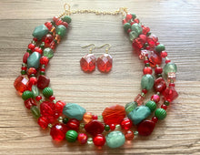 Load image into Gallery viewer, Christmas Jewelry Set, Red Green Gold Holiday Necklace Earrings Bracelet Jewelry, Red Green Jewelry, Beaded Christmas Gift Present