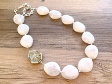 Load image into Gallery viewer, Creamy White Bubble long necklace, Confetti Glitter pendant white acrylic beaded statement necklace, everyday cream chunky layering necklace