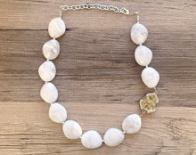 Load image into Gallery viewer, Creamy White Bubble long necklace, Confetti Glitter pendant white acrylic beaded statement necklace, everyday cream chunky layering necklace