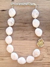 Load image into Gallery viewer, Creamy White Bubble long necklace, Confetti Glitter pendant white acrylic beaded statement necklace, everyday cream chunky layering necklace