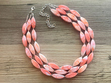 Load image into Gallery viewer, Orange &amp; White Tie Dye beaded statement necklace, triple strand necklace, white neon orange jewelry, big bead jewelry, summer necklace