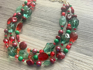 Merry Christmas Necklace, Red & Green Holiday Jewelry, Christmas Jewelry, Red Green Jewelry, Beaded Christmas Gift Present