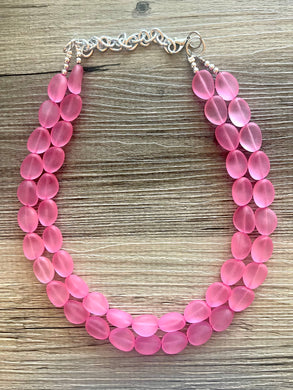 Cotton Candy Chunky Statement Necklace & Stretch Bracelet set, Double Strand Beaded Jewelry, Blush Pink jewelry bridesmaid silver jelly bean