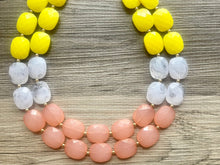 Load image into Gallery viewer, Sunshine &amp; Sunsets Chunky Statement Necklace, coral white yellow beaded necklace, jewelry multi strand necklace pink peach