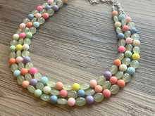 Load image into Gallery viewer, Flowers Just Because Necklace, Triple Pastel Rainbow Beaded Necklace, Colorful Jewelry, Chunky statement, rainbow baby confetti green