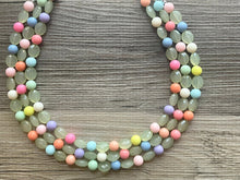 Load image into Gallery viewer, Flowers Just Because Necklace, Triple Pastel Rainbow Beaded Necklace, Colorful Jewelry, Chunky statement, rainbow baby confetti green