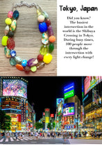 Load image into Gallery viewer, Tokyo Square Rainbow chunky necklace, Wanderlust Collection beaded jewelry, resin beaded Gray necklace, red yellow gray blue turquoise black