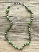Load image into Gallery viewer, Polished Ruby in Zoisite GemStone Necklace green pink mauve brown, silver statement necklace jewelry long beaded statement layering necklace