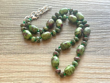Load image into Gallery viewer, Polished Ruby in Zoisite GemStone Necklace green pink mauve brown, silver statement necklace jewelry long beaded statement layering necklace