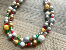 Load image into Gallery viewer, Christmas Necklace, Red Green white silver gold Holiday Christmas Jewelry, Red Green Jewelry Beaded Christmas Gift Christmas Present