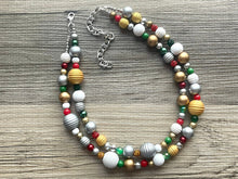 Load image into Gallery viewer, Christmas Necklace, Red Green white silver gold Holiday Christmas Jewelry, Red Green Jewelry Beaded Christmas Gift Christmas Present