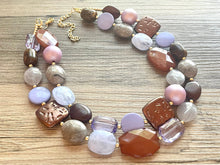 Load image into Gallery viewer, Lilac Carousel double strand OOAK statement Necklace, Purple Pink Brown Necklace, summer gold jewelry lavender mocha chocolate