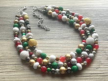 Load image into Gallery viewer, Merry Christmas Necklace, Red &amp; Green Holiday Jewelry, Christmas Jewelry, Gold silver Jewelry, Beaded Christmas Gift Present