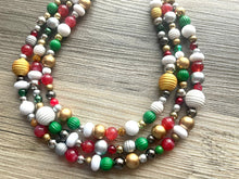 Load image into Gallery viewer, Merry Christmas Necklace, Red &amp; Green Holiday Jewelry, Christmas Jewelry, Gold silver Jewelry, Beaded Christmas Gift Present