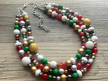 Load image into Gallery viewer, Merry Christmas Necklace, Red &amp; Green Holiday Jewelry, Christmas Jewelry, Gold silver Jewelry, Beaded Christmas Gift Present