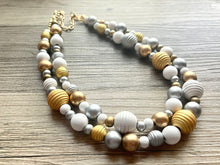 Load image into Gallery viewer, Black Silver &amp; Resin Chunky Statement Necklace Double Strand Beaded jewelry, bridesmaid bib wedding shimmer bubble necklace