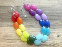 Load image into Gallery viewer, Bright Rainbow Beaded Necklace, Colorful Jewelry, Chunky statement necklace, big beaded necklace, rainbow jewelry, rainbow baby necklace