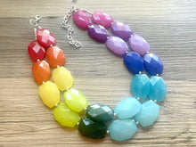 Load image into Gallery viewer, Bright Rainbow Beaded Necklace, Colorful Jewelry, Chunky statement necklace, big beaded necklace, rainbow jewelry, rainbow baby necklace