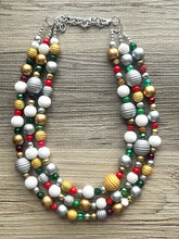 Load image into Gallery viewer, Christmas Cheer Necklace, Red &amp; Green Holiday Jewelry, Christmas Jewelry, Gold silver Jewelry, Beaded Christmas Gift Present