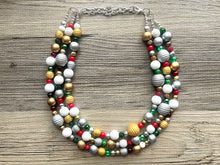 Load image into Gallery viewer, Christmas Cheer Necklace, Red &amp; Green Holiday Jewelry, Christmas Jewelry, Gold silver Jewelry, Beaded Christmas Gift Present