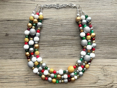 Christmas Cheer Necklace, Red & Green Holiday Jewelry, Christmas Jewelry, Gold silver Jewelry, Beaded Christmas Gift Present