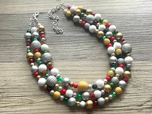 Load image into Gallery viewer, Christmas Cheer Necklace, Red &amp; Green Holiday Jewelry, Christmas Jewelry, Gold silver Jewelry, Beaded Christmas Gift Present