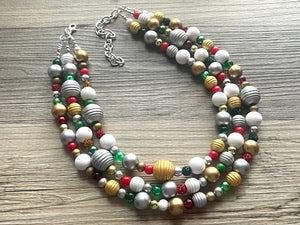 Christmas Cheer Necklace, Red & Green Holiday Jewelry, Christmas Jewelry, Gold silver Jewelry, Beaded Christmas Gift Present