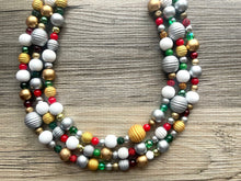 Load image into Gallery viewer, Christmas Cheer Necklace, Red &amp; Green Holiday Jewelry, Christmas Jewelry, Gold silver Jewelry, Beaded Christmas Gift Present