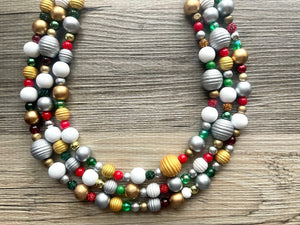 Christmas Cheer Necklace, Red & Green Holiday Jewelry, Christmas Jewelry, Gold silver Jewelry, Beaded Christmas Gift Present