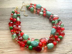 Christmas Jewelry Set, Red Green Gold Holiday Necklace Earrings Bracelet Jewelry, Red Green Jewelry, Beaded Christmas Gift Present