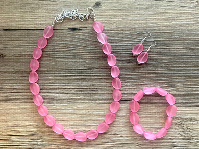 Cotton Candy Chunky Statement Necklace & Stretch Bracelet set, Single Strand Beaded Jewelry, Pink jewelry, bridesmaid jelly bean wedding