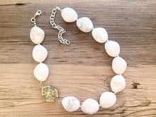 Load image into Gallery viewer, Creamy White Bubble long necklace, Confetti Glitter pendant white acrylic beaded statement necklace, everyday cream chunky layering necklace