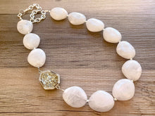 Load image into Gallery viewer, Creamy White Bubble long necklace, Confetti Glitter pendant white acrylic beaded statement necklace, everyday cream chunky layering necklace