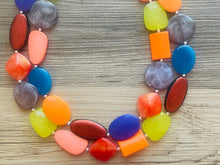 Load image into Gallery viewer, Toronto Nights chunky necklace, Wanderlust Collection beaded jewelry, resin beaded Gray necklace, red yellow purple Canada necklace