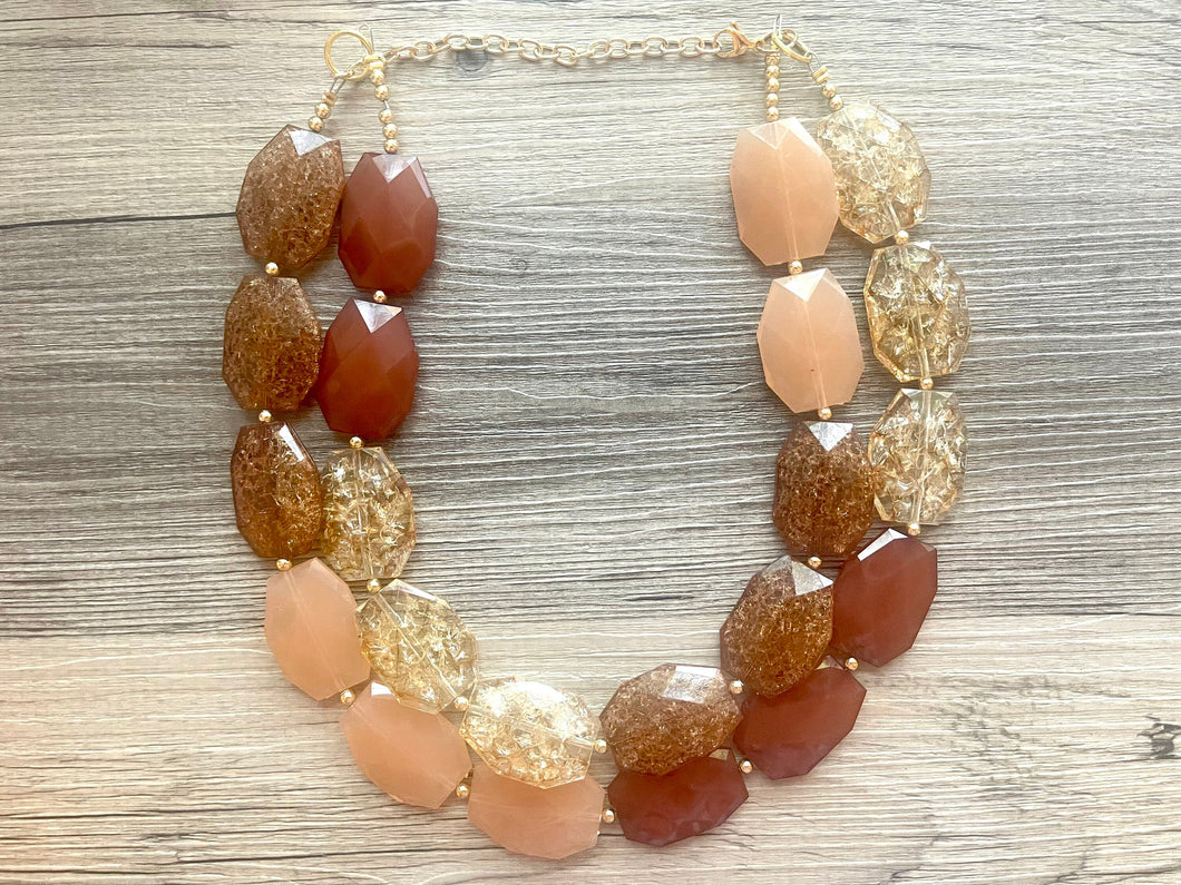 Fall Harvest Chunky Statement Necklace, Big beaded jewelry, Double Strand Statement Necklace, Bib necklace Champagne bridesmaid